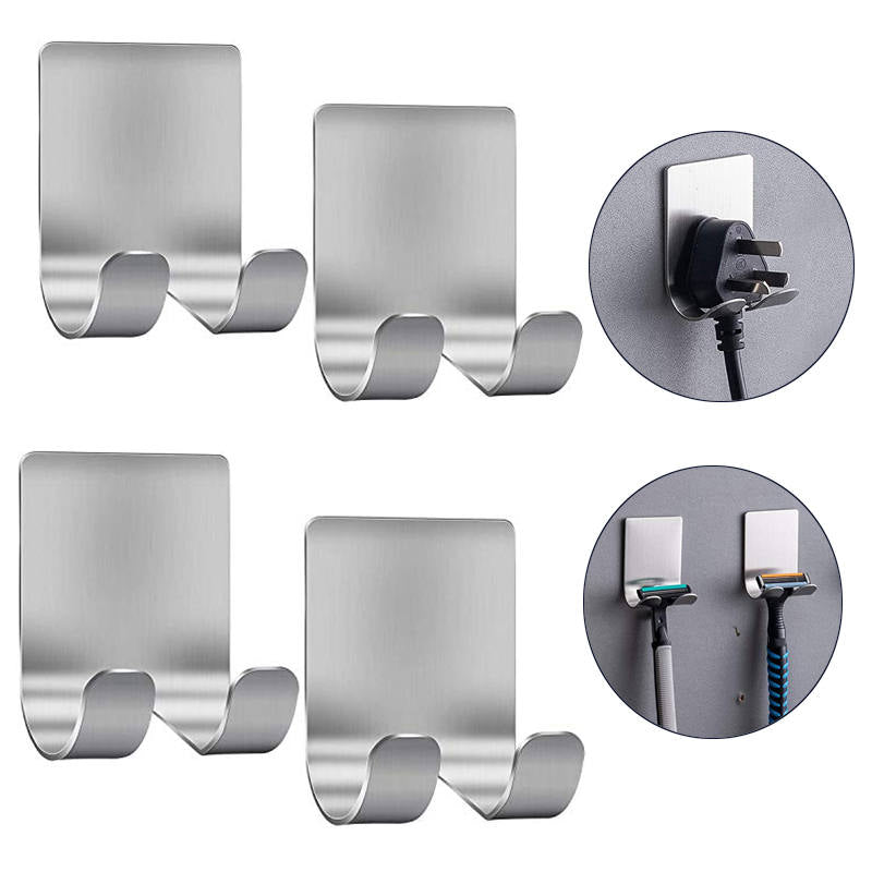 4 Pack Self Adhesive Stainless Steel Utility Storage Hook Bathroom Kitchen Organizer Hook