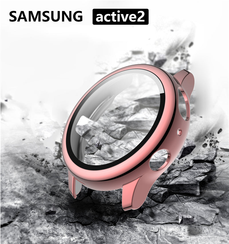 PC Plating Tempered Glass Full-Around Cover For Samsung Active2 40MM/44MM-Pink