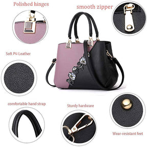 Embroidered Women Top Handle Satchel Fashion Shoulder Bags-Purple