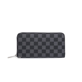 Plaid Wallet for Women Credit Card Holder Long Large Capacity Zip Handbag-Black