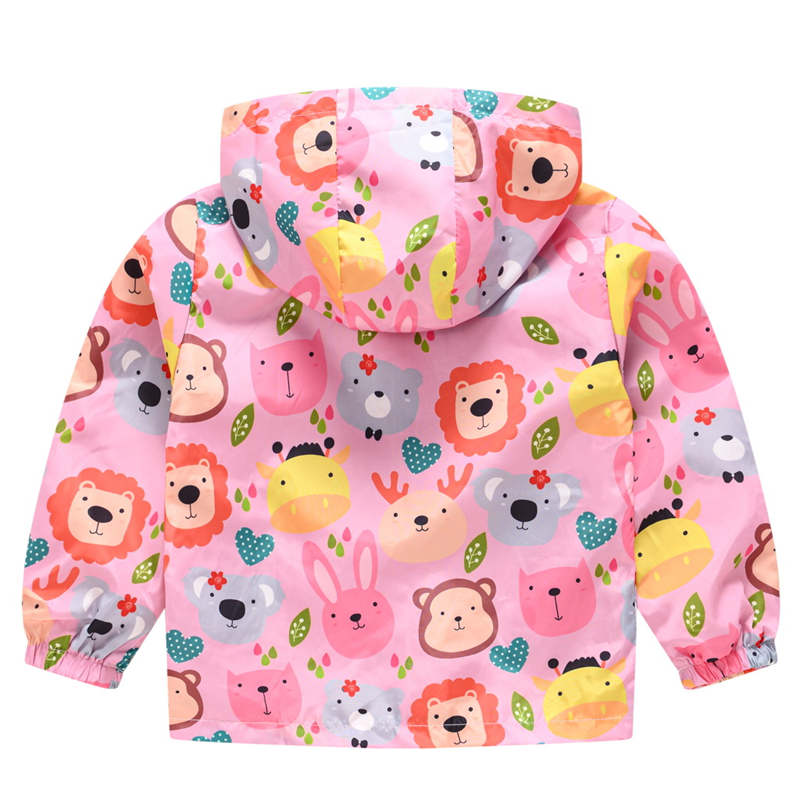 Toddler Boys Girls Cartoon Print Zip Jacket Hooded Trench Kids Casual Coats-3