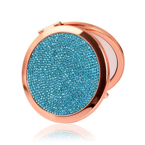 Rhinestone Magnifying Compact Makeup Mirror 2X/1X Mirror-Sky Blue