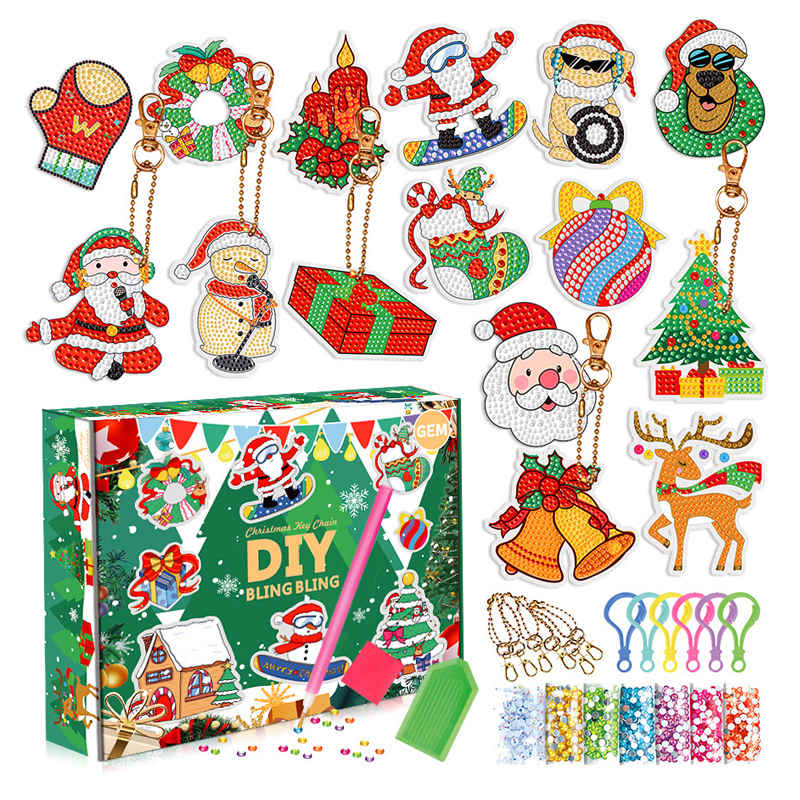 15 Pcs Diamond Painting Christmas Key Chains Kit for Kids Ages 6-12