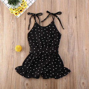 Baby Girl Clothes Self Tie Sleeveless Romper Heart Shape Print Jumpsuit-Black