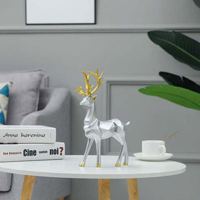 2Pcs Nordic Resin Geometric Elk Sitting Standing Deer Statues for Living Room-Silver