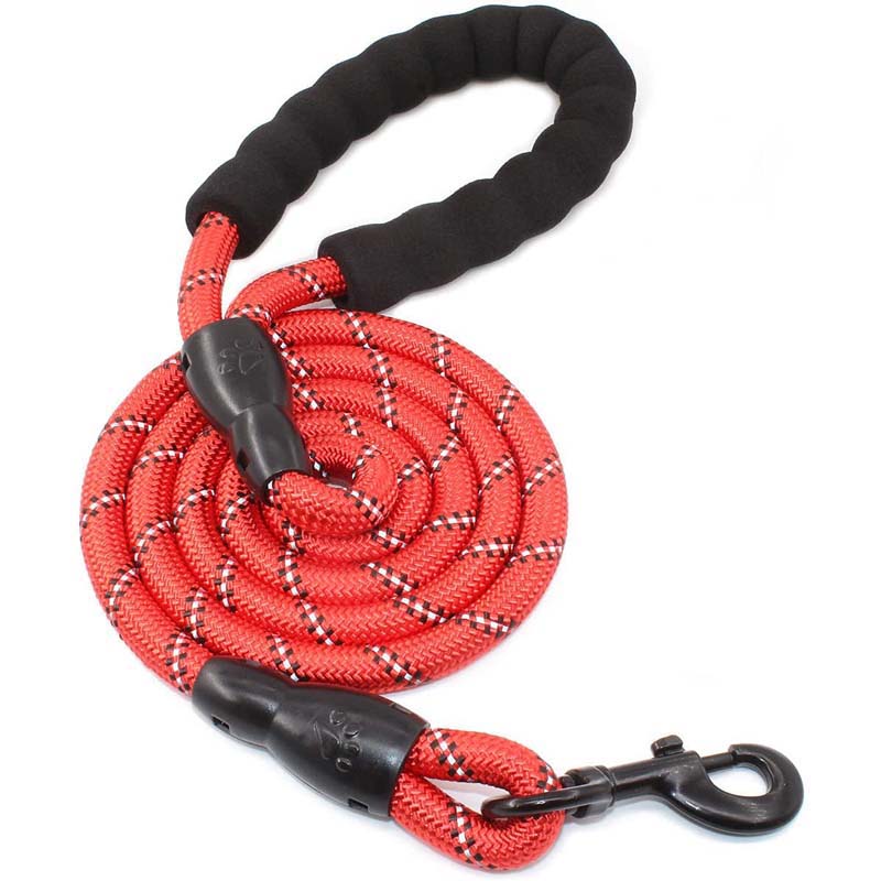 Strong Dog Leash with Comfortable Padded Handle and Highly Reflective Threads-Red