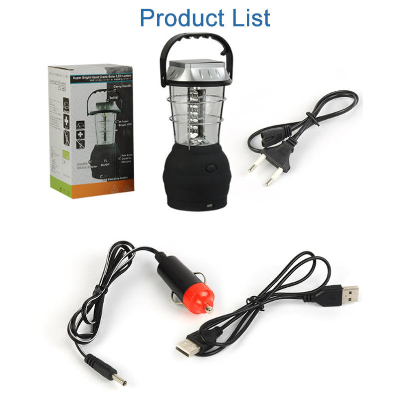 Solar Powered Camping Lamp Crank Dynamo Emergency Lighting-Black