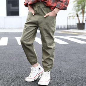 Girls Joggers Long Pants Pockets Outdoor Casual Trousers Big Pocket-ArmyGreen