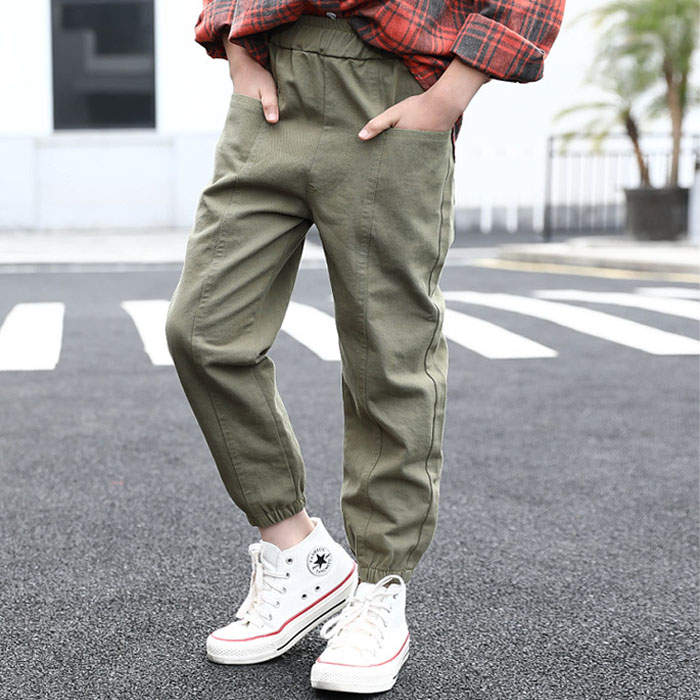 Girls Joggers Long Pants Pockets Outdoor Casual Trousers Big Pocket-ArmyGreen