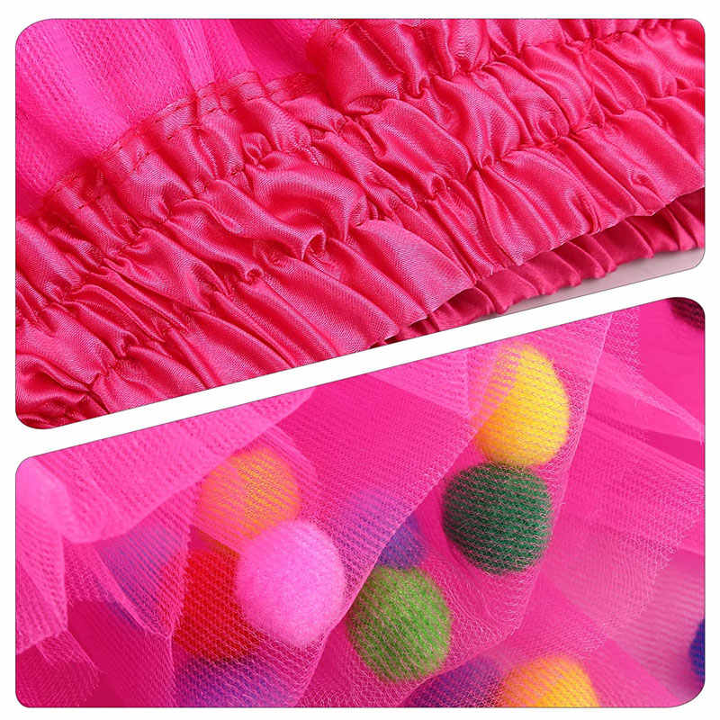Girl Tutu Skirt Fluffy Toddler Tulle Tutus 3 Layers With Pom Pom Puff Balls-Rose Red