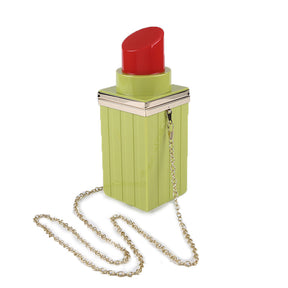 Women Acrylic Lipstick Shape Evening Purses Vintage Banquet Handbag-Green Red