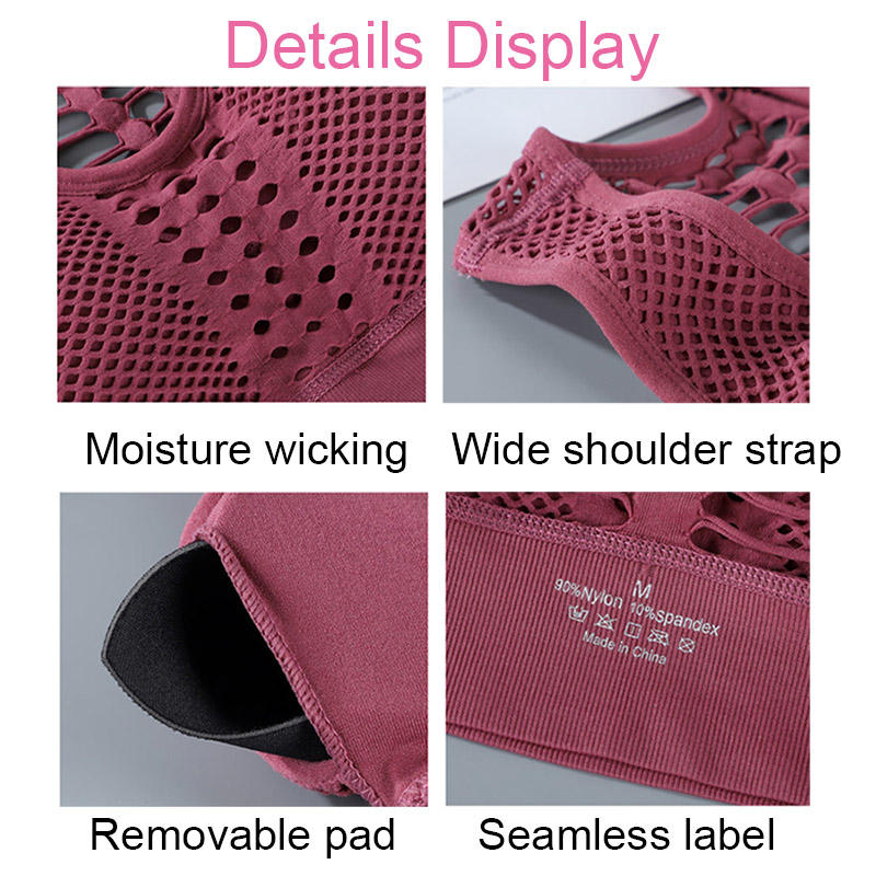 Hollow out Sport Bra Breathable Low Impact Wireless Crop Vest-Blue