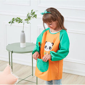 Cartoon Panda Waterproof Long Sleeved Art Apron For Painting-Orange