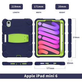KingKong iPad Case For iPad Mini 6 Three-Layer Hybrid Protective Case With Holder-NavyLime