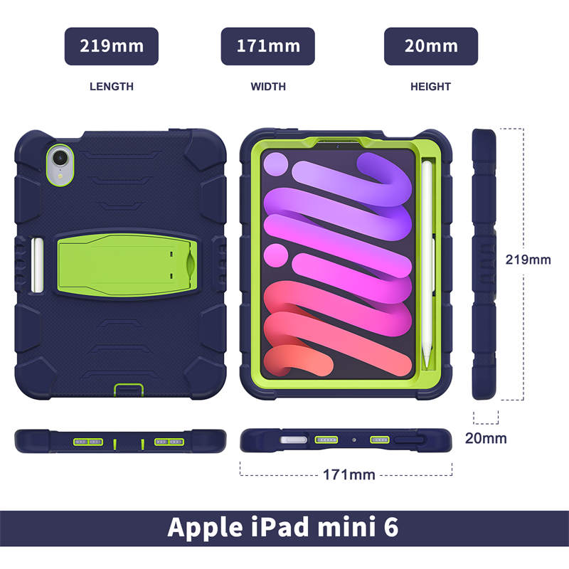 KingKong iPad Case For iPad Mini 6 Three-Layer Hybrid Protective Case With Holder-NavyLime