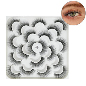 10 Pairs 3D False Eyelashes Reusable Wispy Cat Eye Natural Look Lashes-110