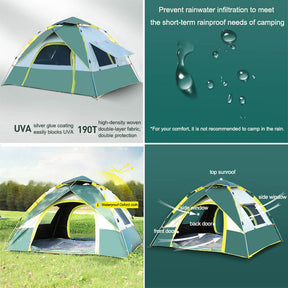 Family Instant Pop Up Tents Waterproof & Windproof for Camping-Green