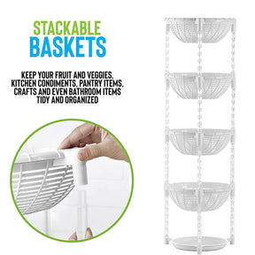 Stacking Fruit Basket Plastic for Kitchen Bathroom Organization-5 Tiers