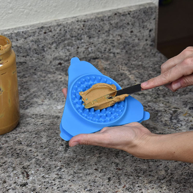 Slow Treater Treat-Dispensing Lick Mat Bowl for Dogs and Cats Suctions to The Wall or Floor Blue