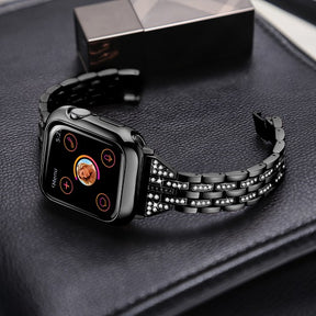 5C Diamond Stainless Steel Watch Strap Wristbands For Apple iWatch Series-Black