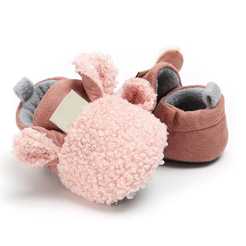 Infant Baby Boys Girls Slipper Stay On Non Slip Soft Sole 0-18 Months Cotton Plush Shoes-Pink