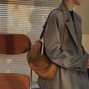 Womens Shoulder Bag Soft Leather with Adjustable Shoulder Strap-Brown