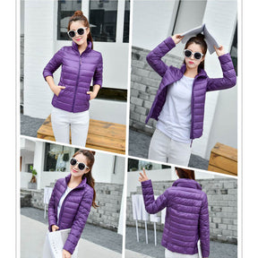Lookbook Womens Lightweight Puffer Jacket Winter Stand Collar Short Coat-Purple