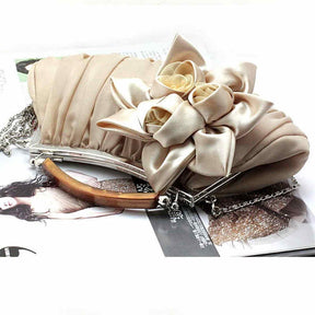 Womens Silk Flowers Evening Bags Clutch-Apricot