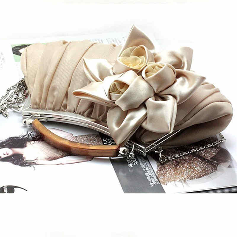 Womens Silk Flowers Evening Bags Clutch-Apricot