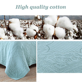 Queen Size Comforter Cover Embroidery Square Blue Quilt With 2 Pillow Cases