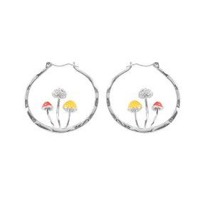 Cute Mushroom Earrings Chunky Silver Hoop Jewellery