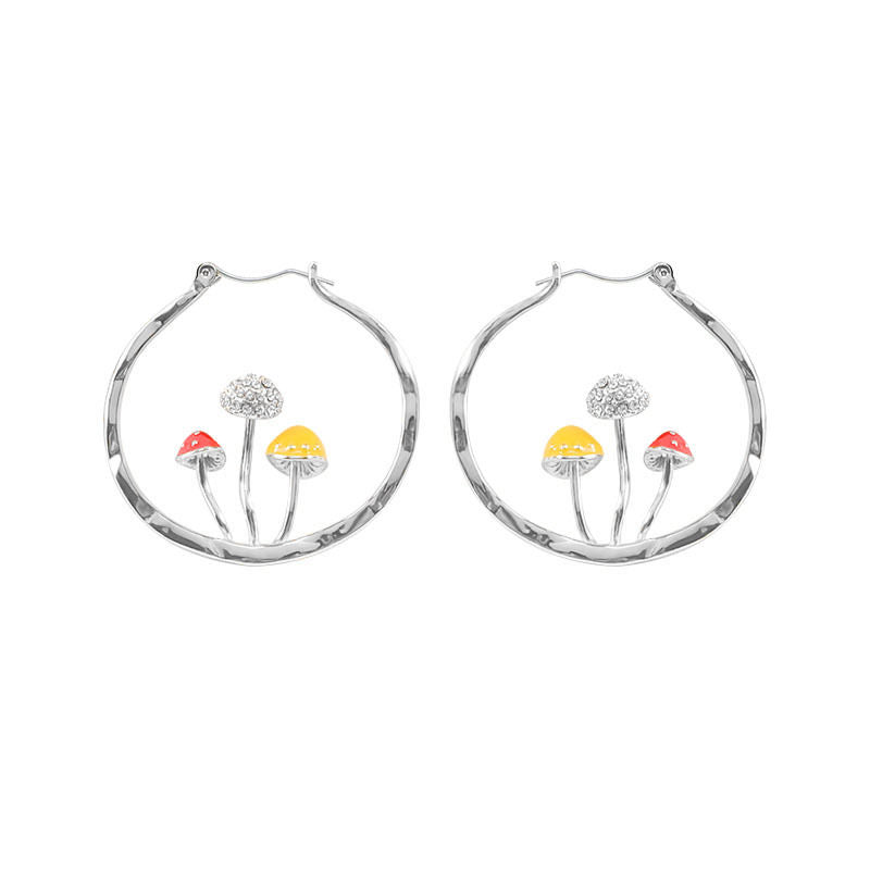 Cute Mushroom Earrings Chunky Silver Hoop Jewellery