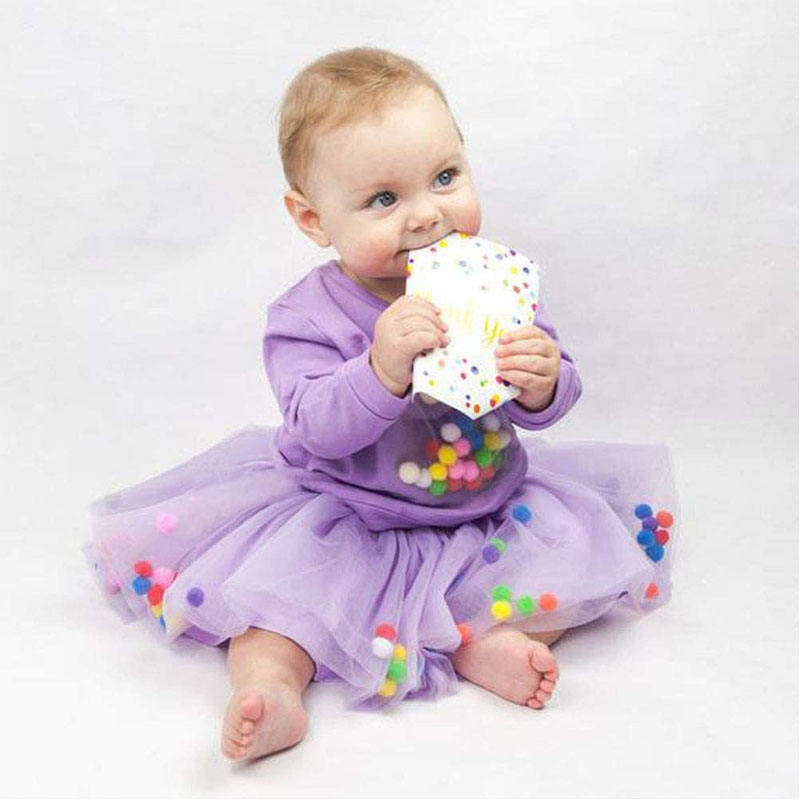 Girl Tutu Skirt Fluffy Toddler Tulle Tutus 3 Layers With Pom Pom Puff Balls-Purple