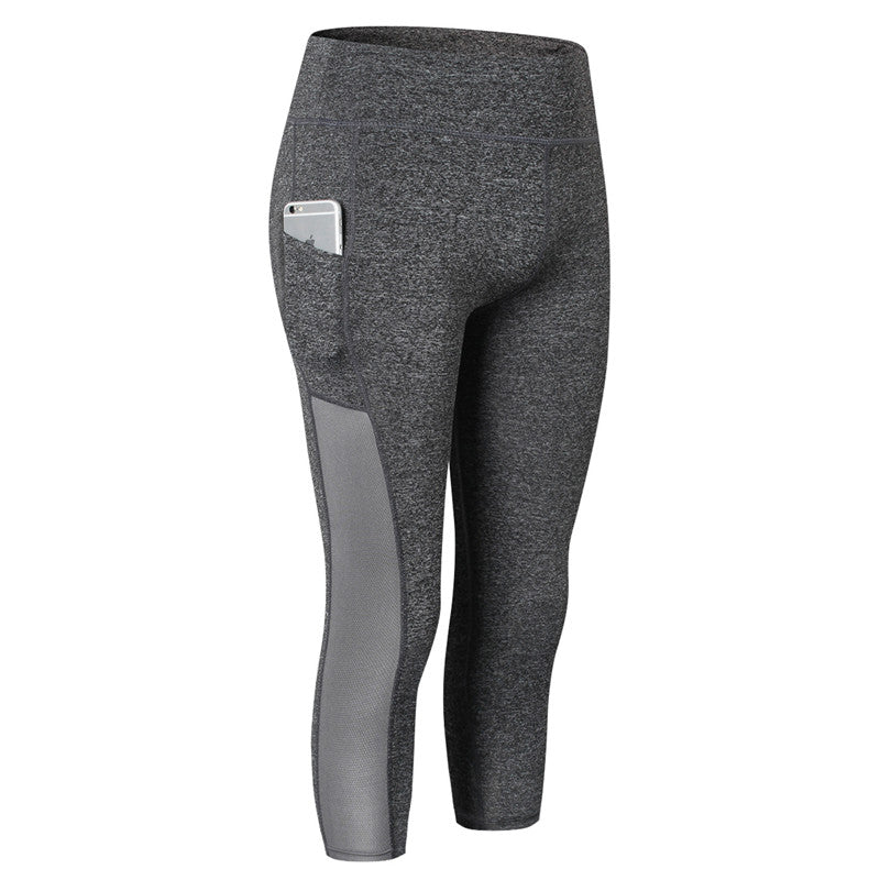 Adore Women Yoga Cropped Pants With Pocket Fitness Running Quick Drying Tight Pants 2087-Gray