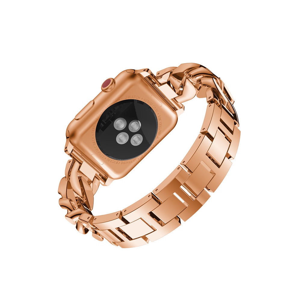 Diamond Denim Chain Metal Watch Band With Diamonds For Apple Watch SE/6/5/4/3/2/1(Rose Gold)