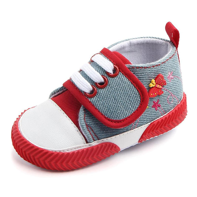 Baby Girls Canvas Sneakers Anti-Slip Lightweight Toddler Walkers-Red