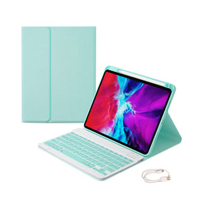 7 Color Backlit Keyboard Case with Pencil Holder for iPad Air 4/Air 5/Pro 11-Green