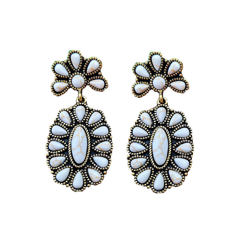 Ivory Turquoise Flowers Dangle Earring for Women