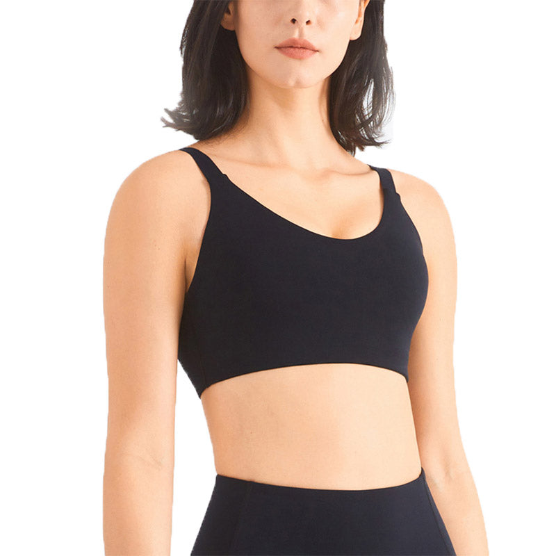 Adjustable Straps Sports Bra High Support Yoga Crop Tank Tops-Black