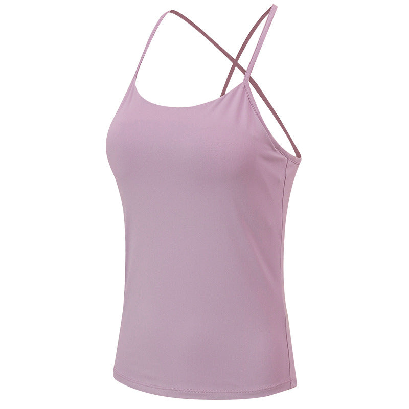 Women Yoga Vest Sports Bra With Chest Pad Fitness Workout Sling Yoga Tank Tops 02108-Purple