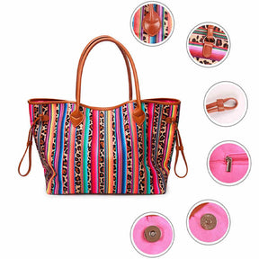 Leopard Print Striped Large Capacity Tote Bag PU leather Shopping Bag-LeopardPrint