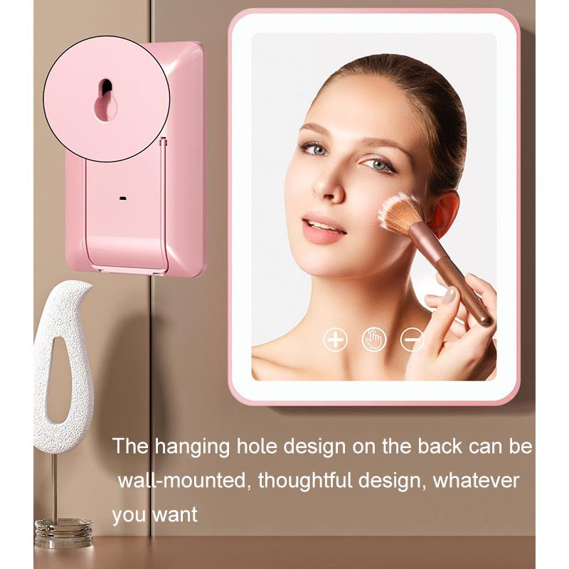 LED HD Makeup Mirror Rechargeable 3 Color Lighting Dimmable-Pink