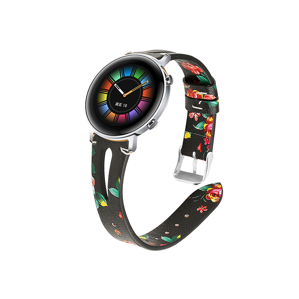 Leather Bands WIth Breathable Hole For Samsung S3/Galaxy Watch 46mm(Black Red Flower)