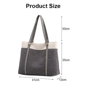 Womens Canvas Shoulder Bag Simple High Capacity Totes for Work Travel-Grey