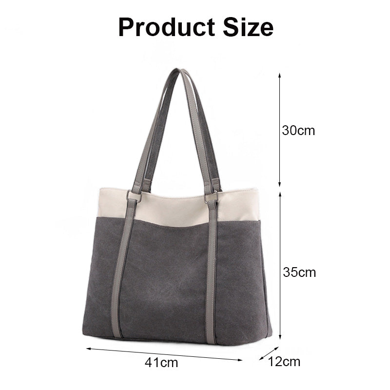 Womens Canvas Shoulder Bag Simple High Capacity Totes for Work Travel-Grey
