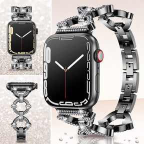 Bling Strap Full Diamonds Metal Jewelry Band for Apple Watch-Black