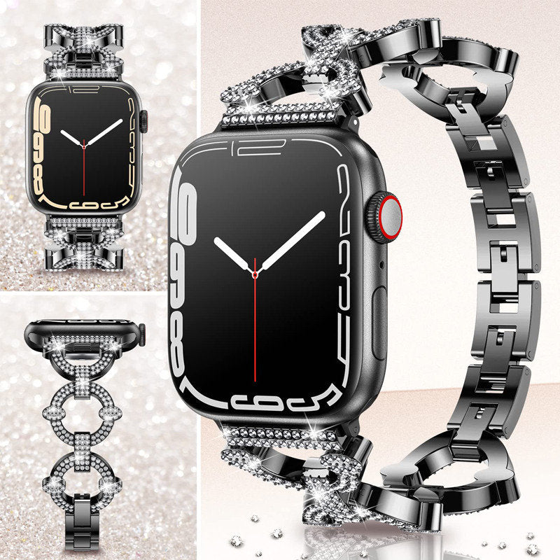 Bling Strap Full Diamonds Metal Jewelry Band for Apple Watch-Black
