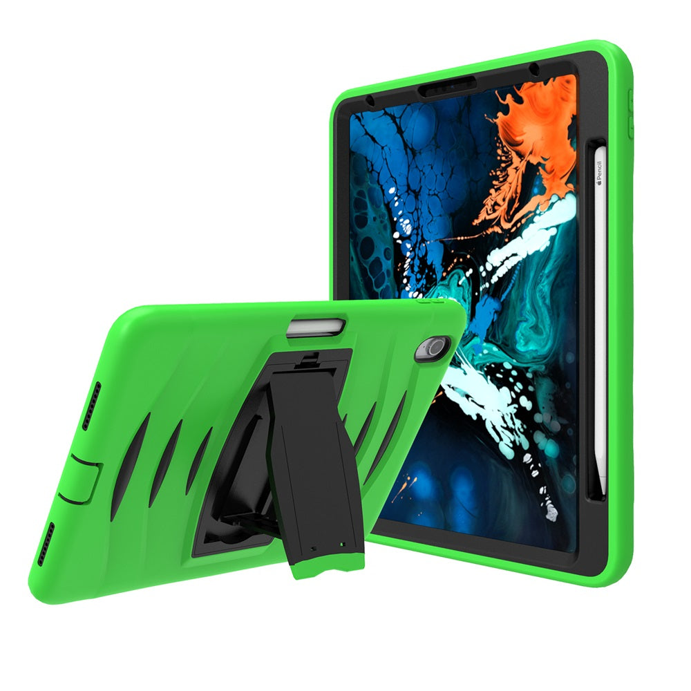 Shock Wave Kickstand Case Anti-Fall Protection With Pencil Holder For iPad Pro12.9 (2018)-Green