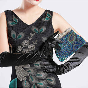 Peacock Clutch Sequined Beaded Evening Handbag-Blue