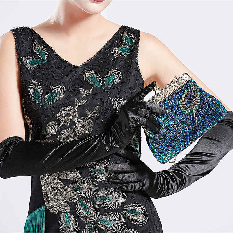 Peacock Clutch Sequined Beaded Evening Handbag-Blue